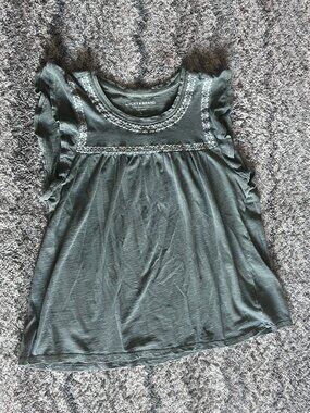 Lucky Brand Embroidered Blouse Women’s Size Large Boho Flutter Sleeve Top